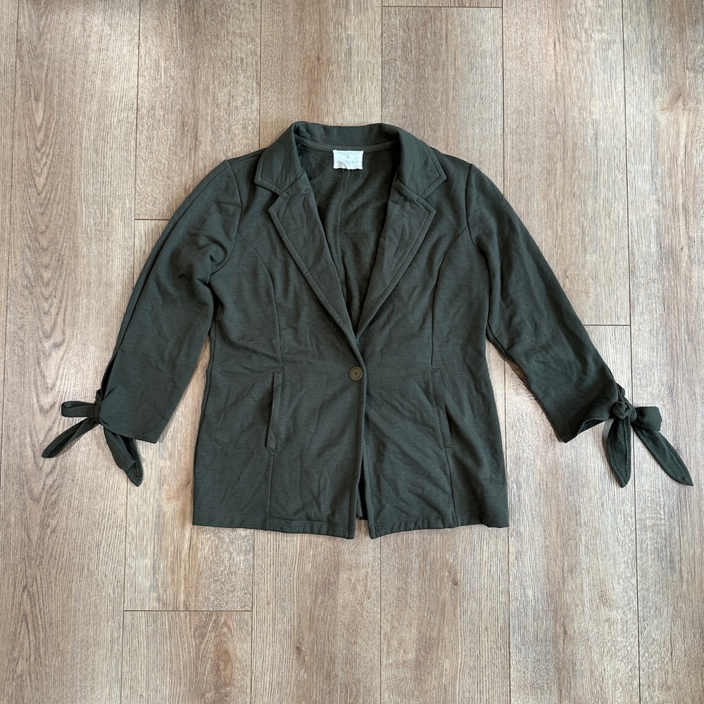 Caslon Olive Green Knit Blazer Tie Sleeve Jacket Size S